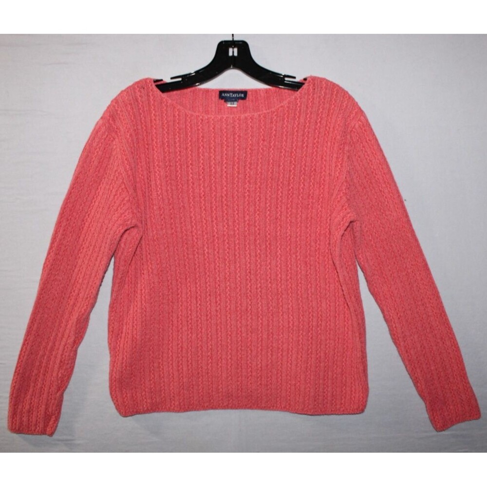 Vintage Ann Taylor Round Neck Pink Linen Long Sleeve Sweater Size Large Knit